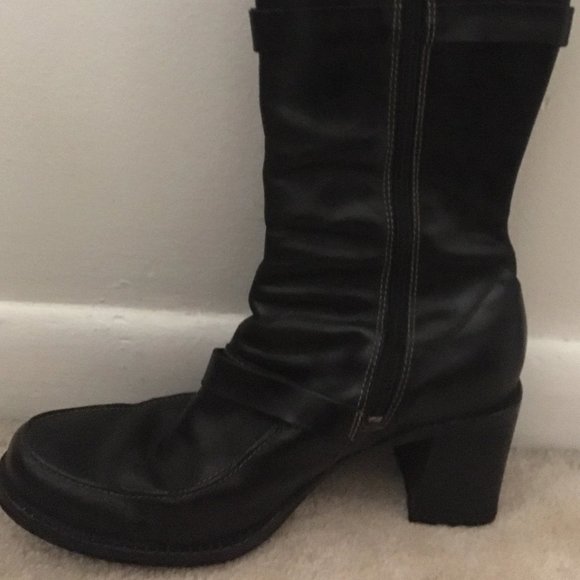 90's Boots Size 7.5 Black Leather Western Biker Apparel Wood Heel Women Indigo - Picture 4 of 9